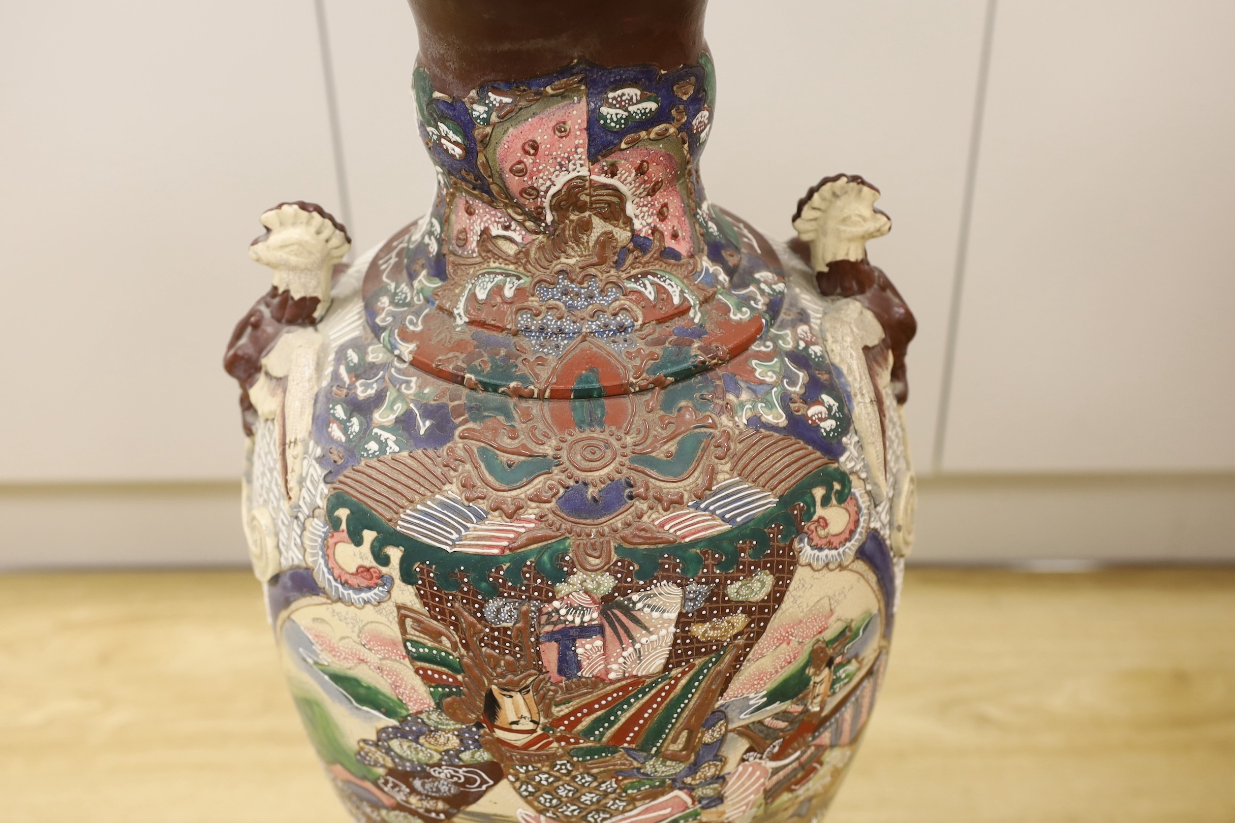 A massive Japanese Satsuma pottery vase, 81cm